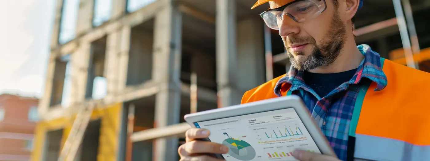 nstagram Marketing Strategies for Home Builders 6 a builder carefully studying a detailed analytics report on a tablet, with colorful graphs and charts displaying reach and engagement rates.