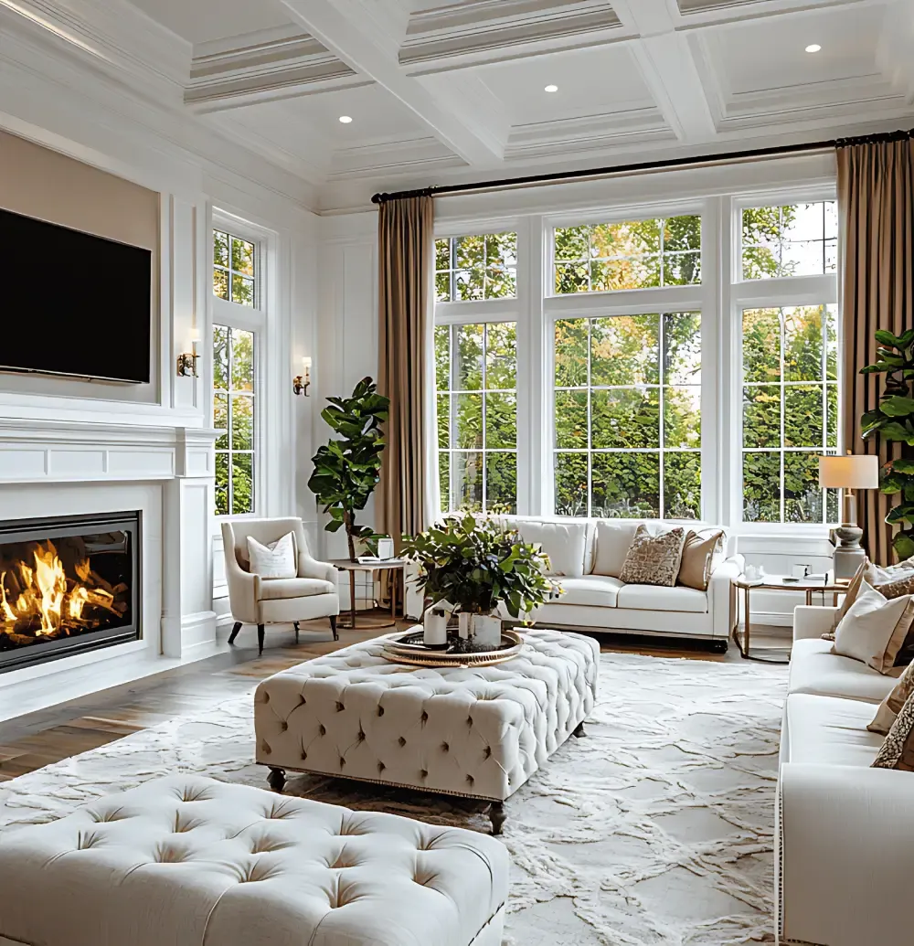 Elegant living room with large windows