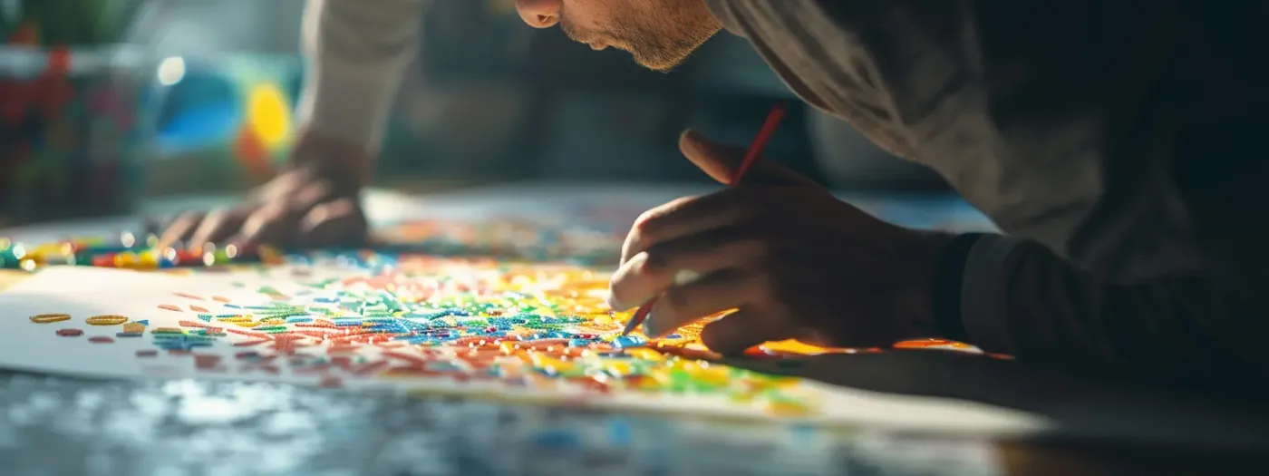 an artist delicately arranging vibrant words on a blank canvas to create eye-catching subject lines.