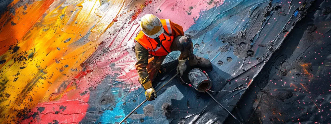Effective Keyword Selection Strategies for Home Builders 6 a construction worker carefully painting relevant keywords on a vibrant website layout.