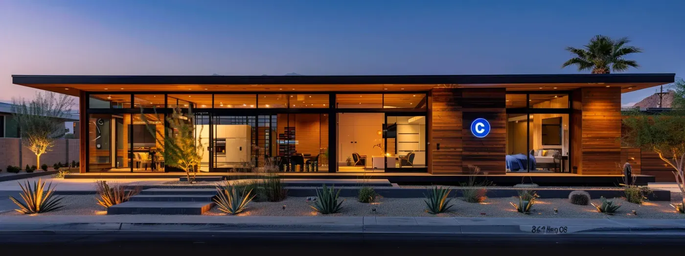 Maximizing Facebook Content for Enhanced Home Builder Brand Visibility 2 a photo of a sleek, modern home with a striking logo displayed prominently on a facebook business page.