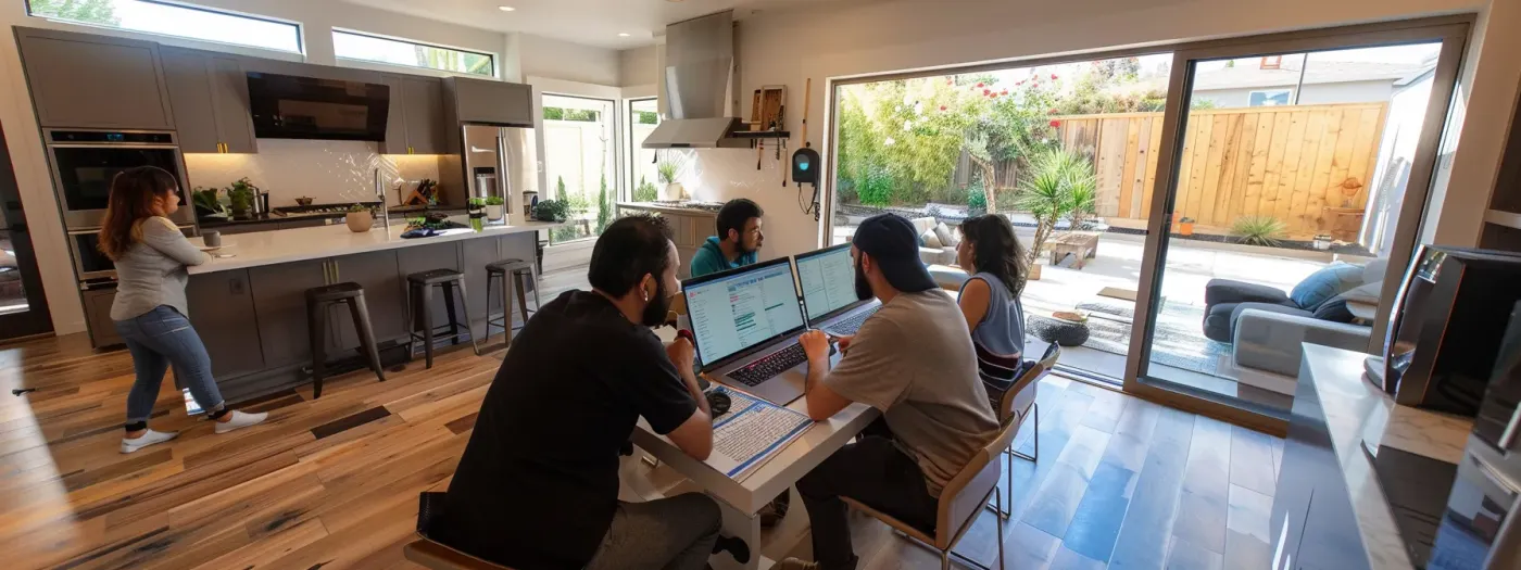 Blogs Packed With Expert Marketing Strategies for Home Builders 37 a team of home builders updating online listings with keywords and map locations for a strong local seo strategy.