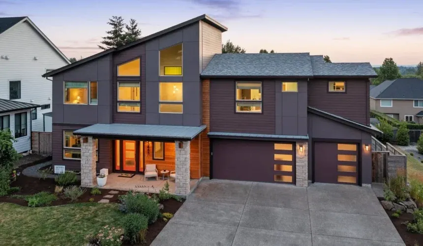 Modern house with landscaped yard