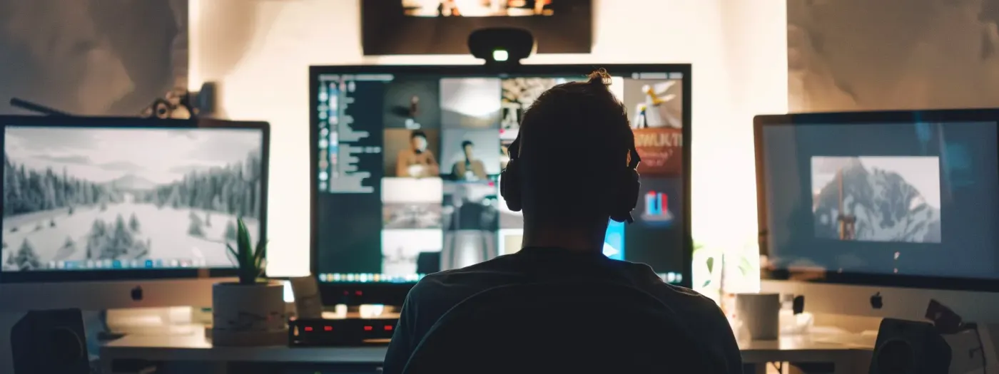 Why Visuals Are Key in Home Builder Social Media Strategies 5 a builder reviewing various vivid and optimized images on different social media platforms, analyzing feedback to improve visual strategies for maximum impact.