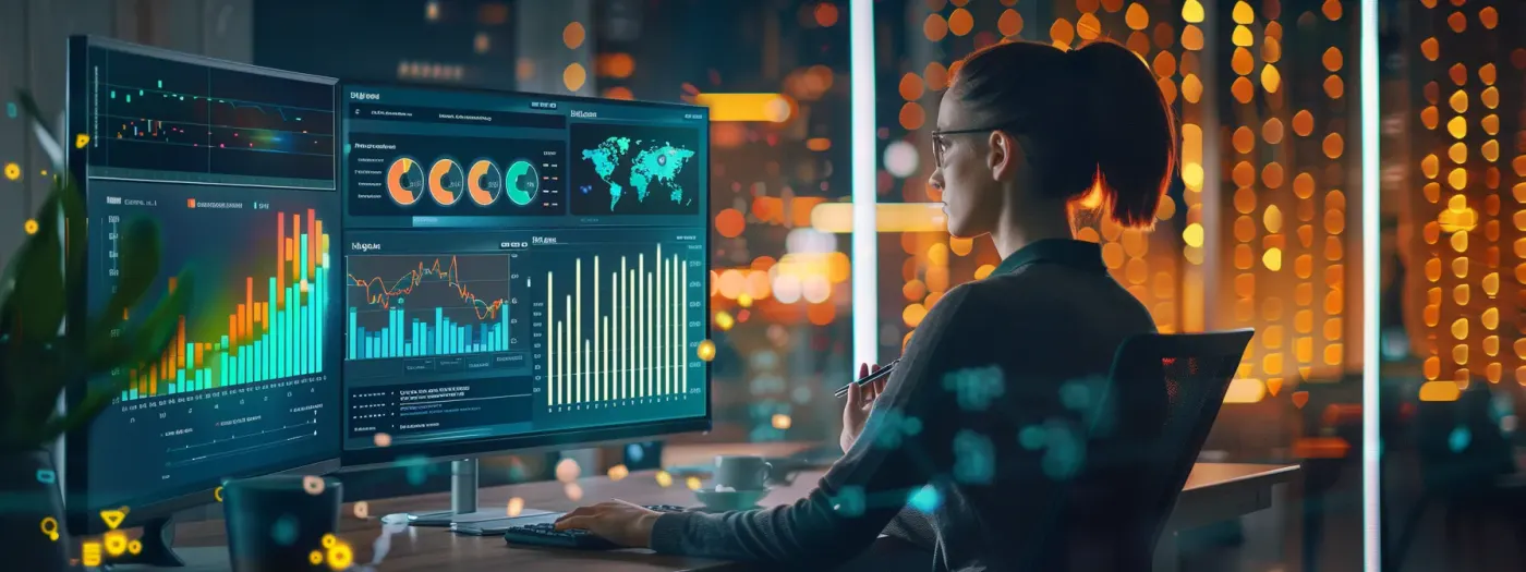 Maximize Your Real Estate Marketing With Personalized Email Content 5 a person analyzing data on a computer screen with colorful graphs and charts, representing the measurement and optimization of email marketing performance.
