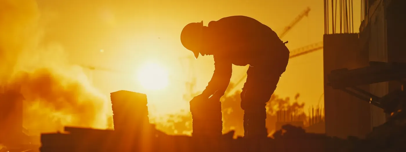Grow Your Home Builder Site on Google 4 a construction worker carefully placing a brick in a tall, sturdy foundation, symbolizing the importance of high-quality backlinks in improving domain authority.