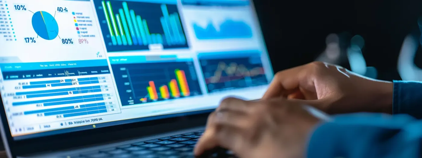 Boost Your Manitoba Business Through Strategic Online Promotion 6 a person analyzing a computer screen displaying website analytics and social media engagement data to measure online promotion success.